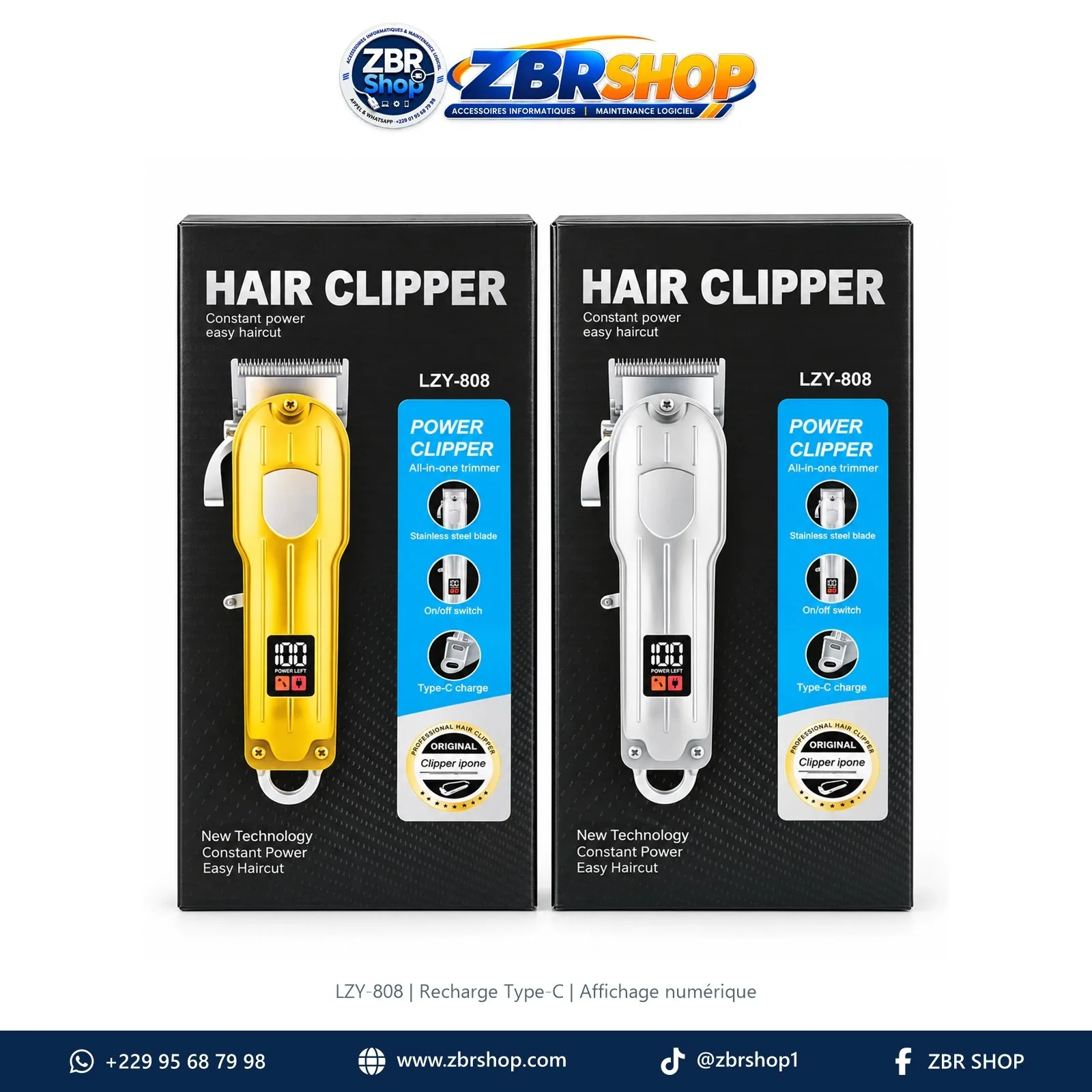 Tondeuse à cheveux LZY-808 (Power Clipper, Type-C, Écran LED)