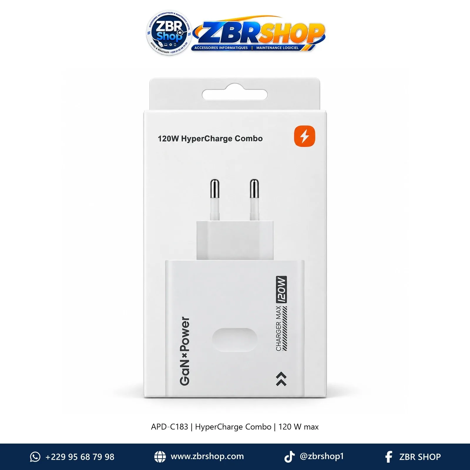 Chargeur Secteur Rapide 120W HyperCharge Combo GaN Power (Modèle APD-C183)