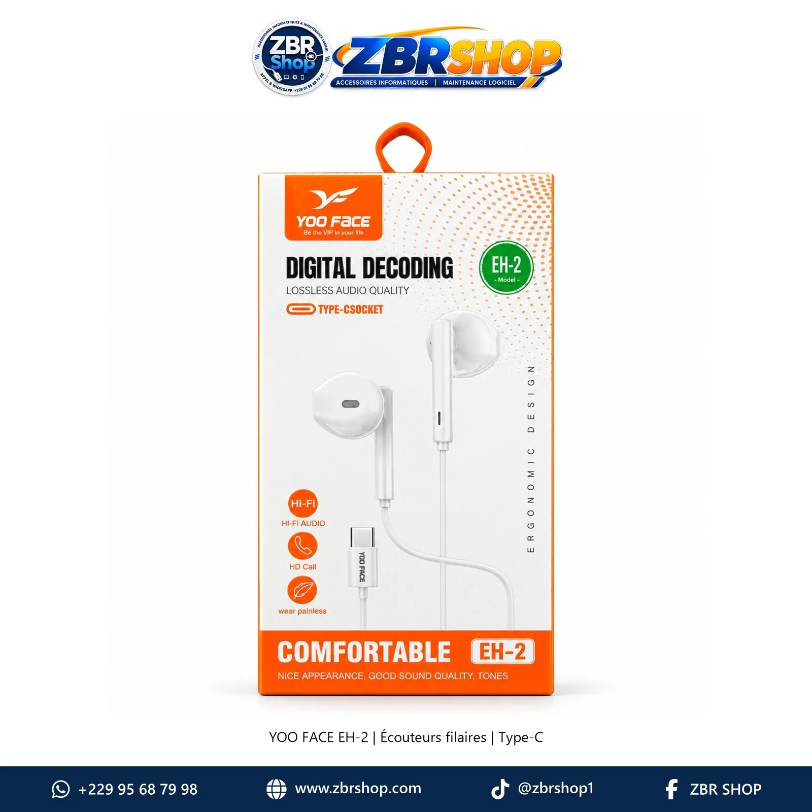 Écouteurs Filaires USB Type-C YOO FACE EH-2 avec Décodage Numérique Audio Hi-Fi
