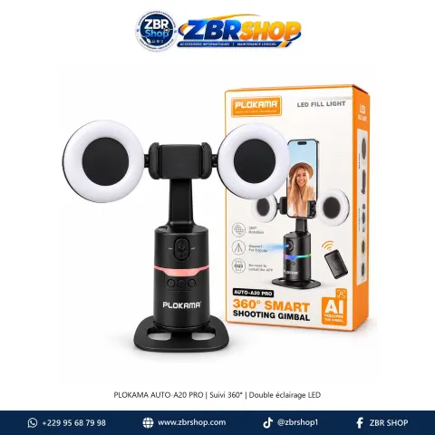 PLOKAMA AUTO-A20 PRO 360° Smart Shooting Gimbal with AI Tracking and Dual LED Fill Light