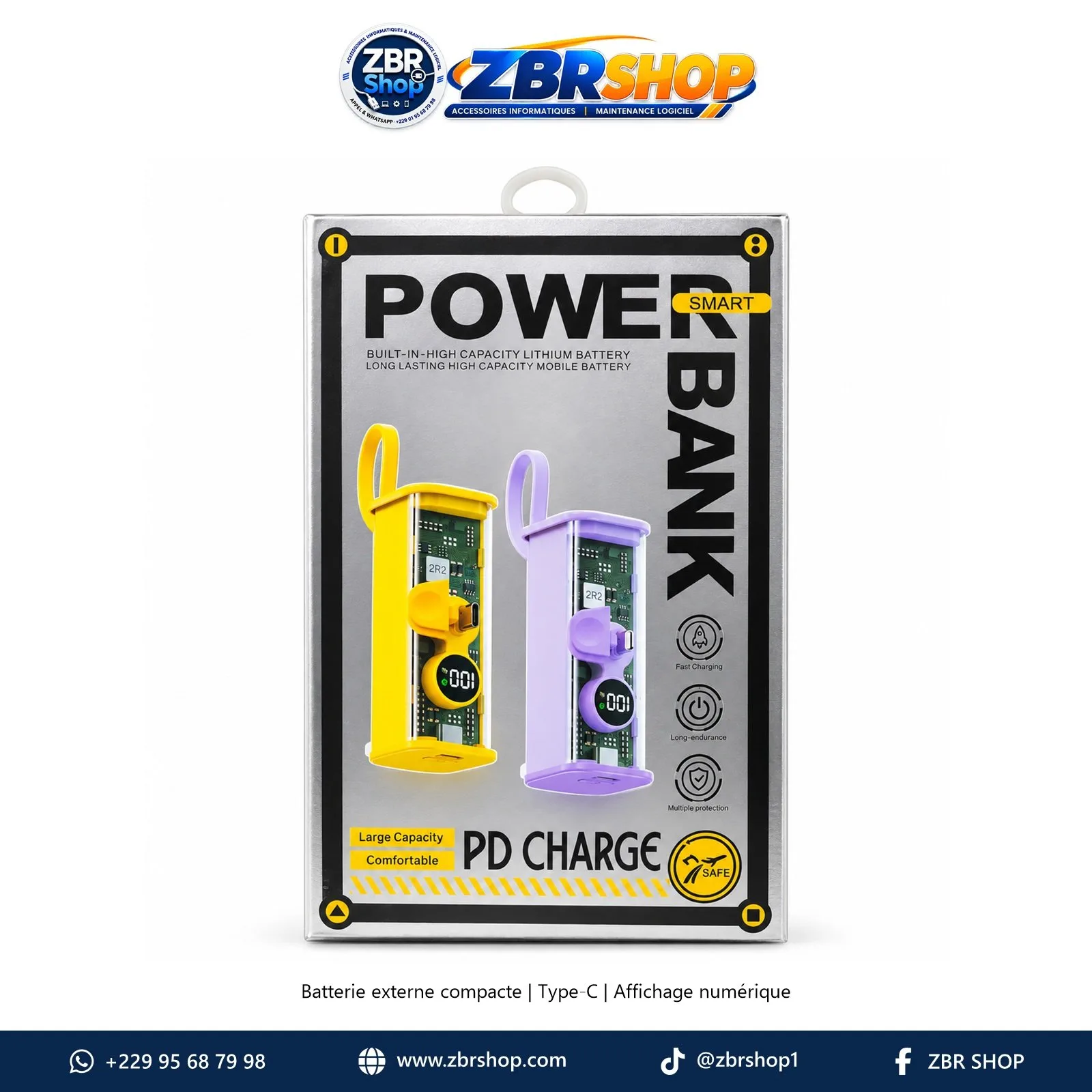 Batterie Externe Compacte Smart Power Bank 5000mAh PD Charge avec Connecteur Intégré et Affichage Numérique
