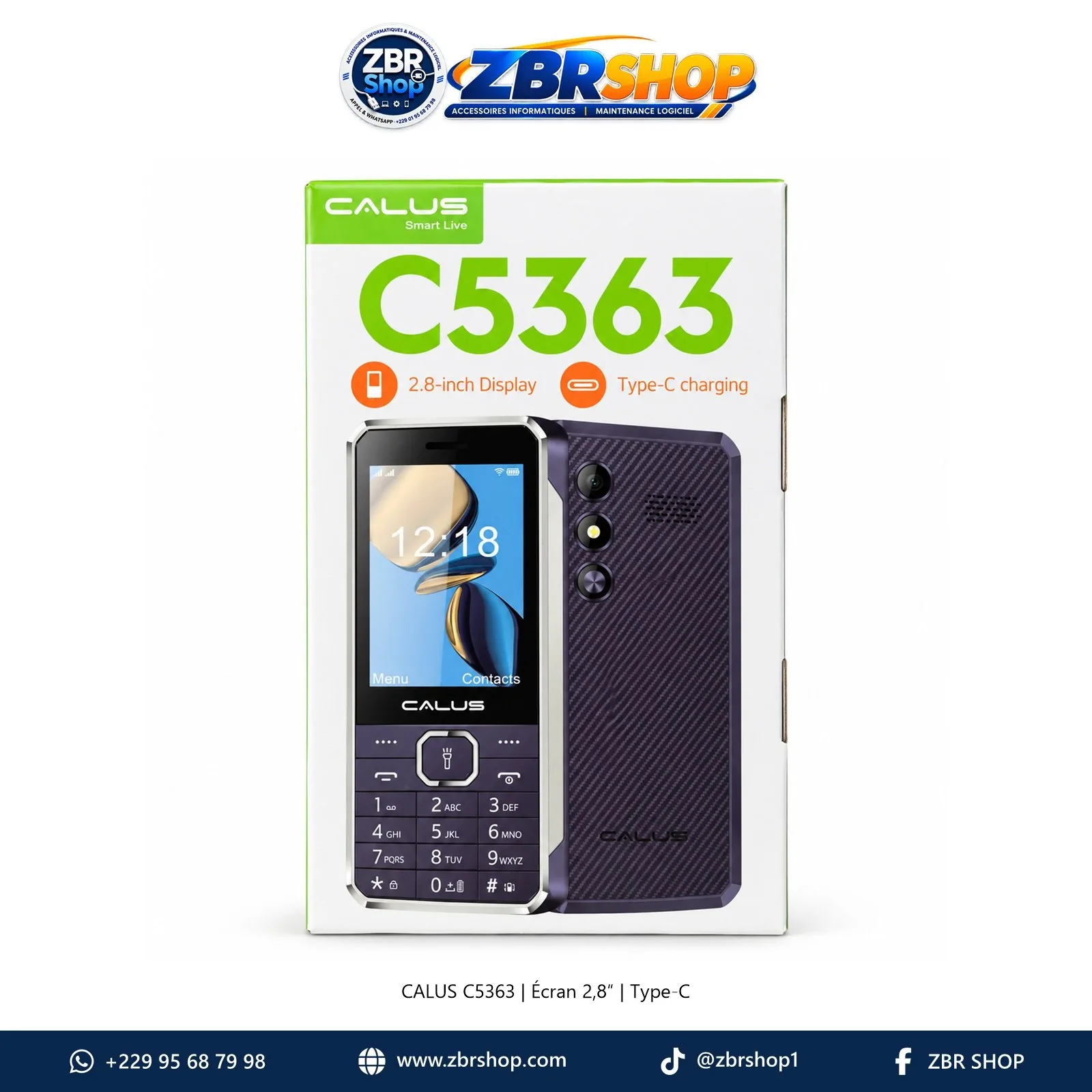 Téléphone Portable à Touches CALUS C5363 Écran 2,8" avec Port de Charge USB Type-C