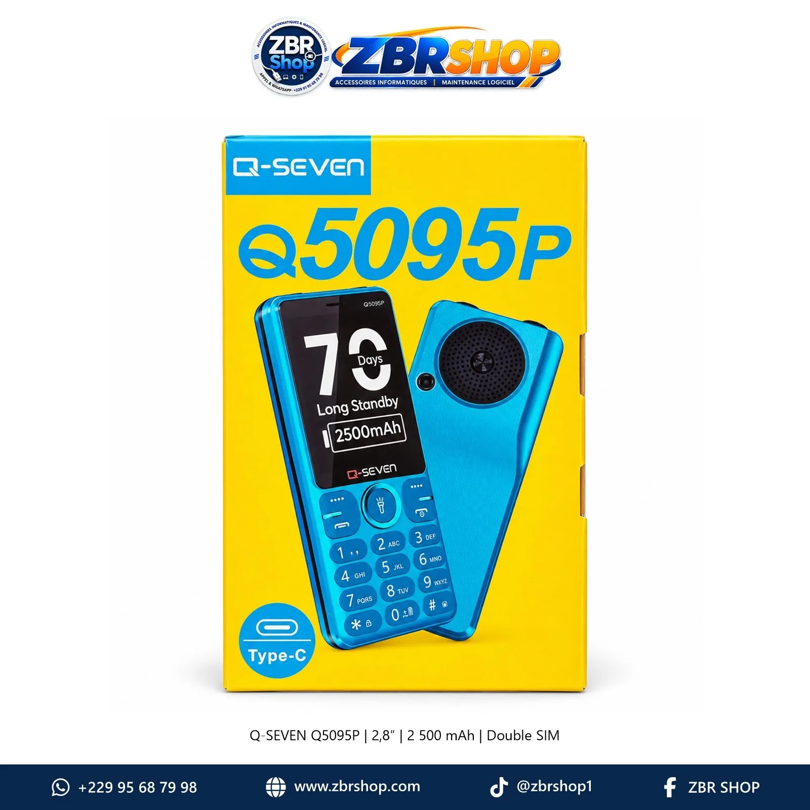 Q-SEVEN Q5095P 2.8" Screen Dual SIM Keypad Feature Phone 2500mAh Battery with Type-C Port