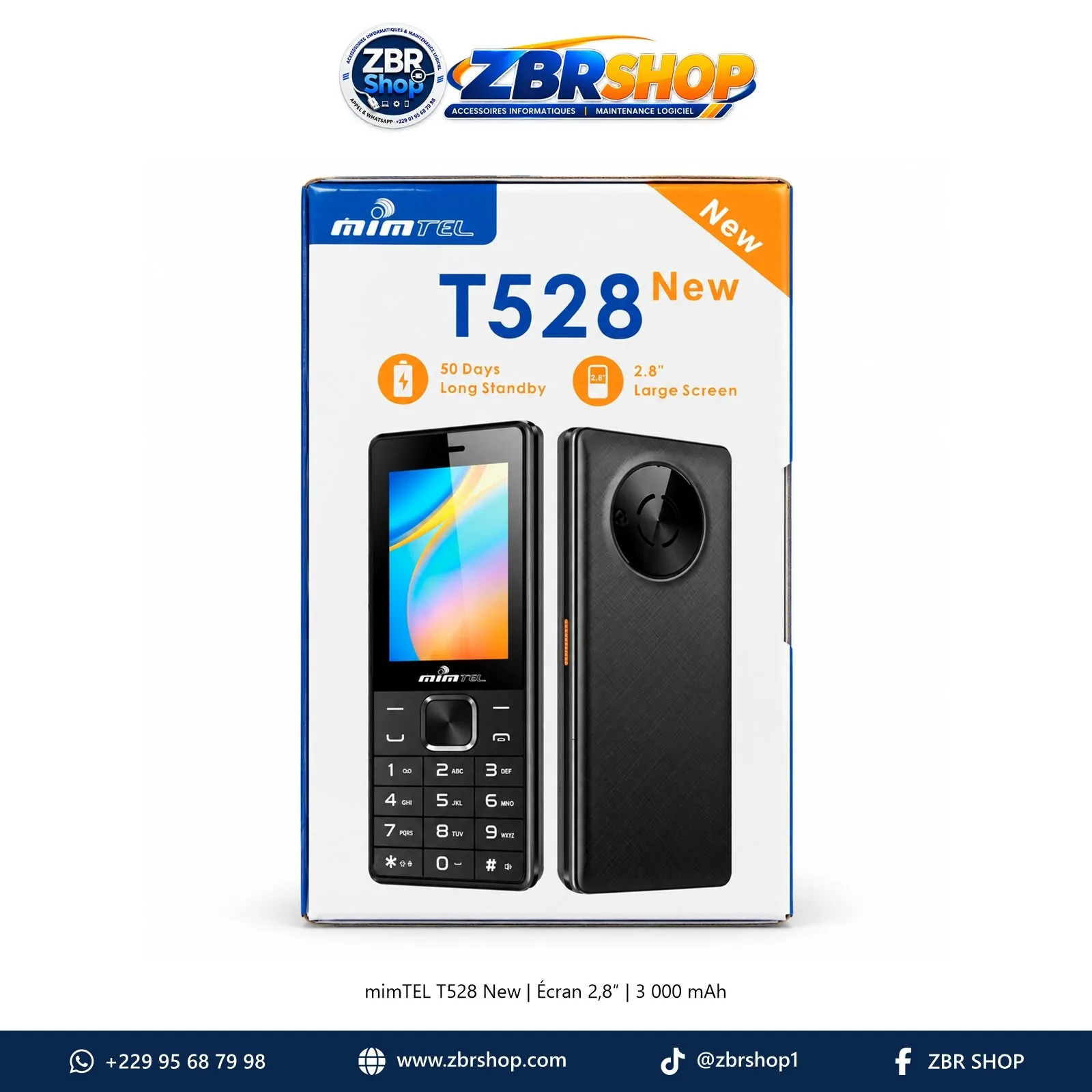Téléphone Portable à Touches MIMTEL T528 New Écran 2,8" Batterie 3000mAh avec Radio FM et KingVoice
