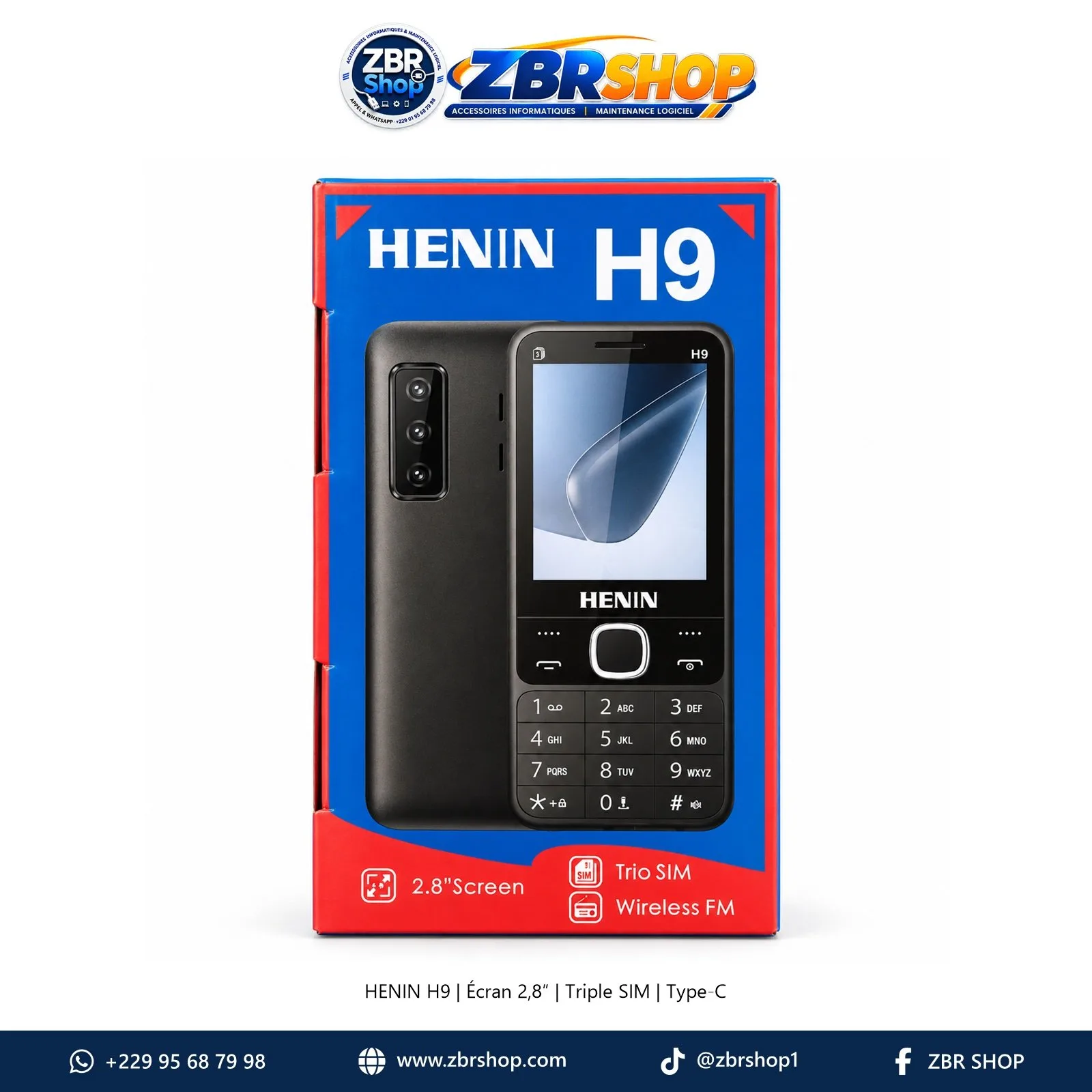 HENIN H9 2.8" Screen Trio SIM Keypad Feature Phone with Type-C Port and Spotlight Torch