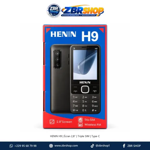 Téléphone Portable à Touches HENIN H9 Écran 2,8" Trio SIM avec Port Type-C et Lampe Torche Spotlight