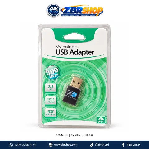 300 Mbps 2.4 GHz Wireless USB WiFi Adapter USB 2.0 (IEEE 802.11b/g/n)