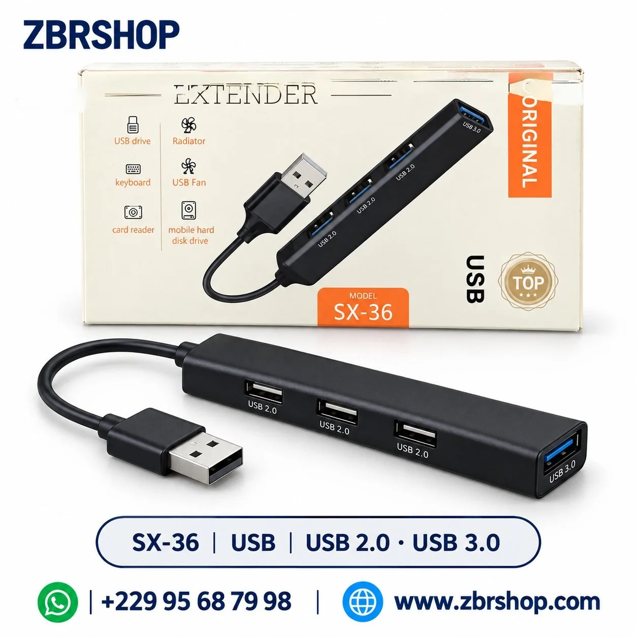 Concentrateur USB (Hub) 4 ports - Modèles SX-35 (Type-C) et SX-36 (USB-A)