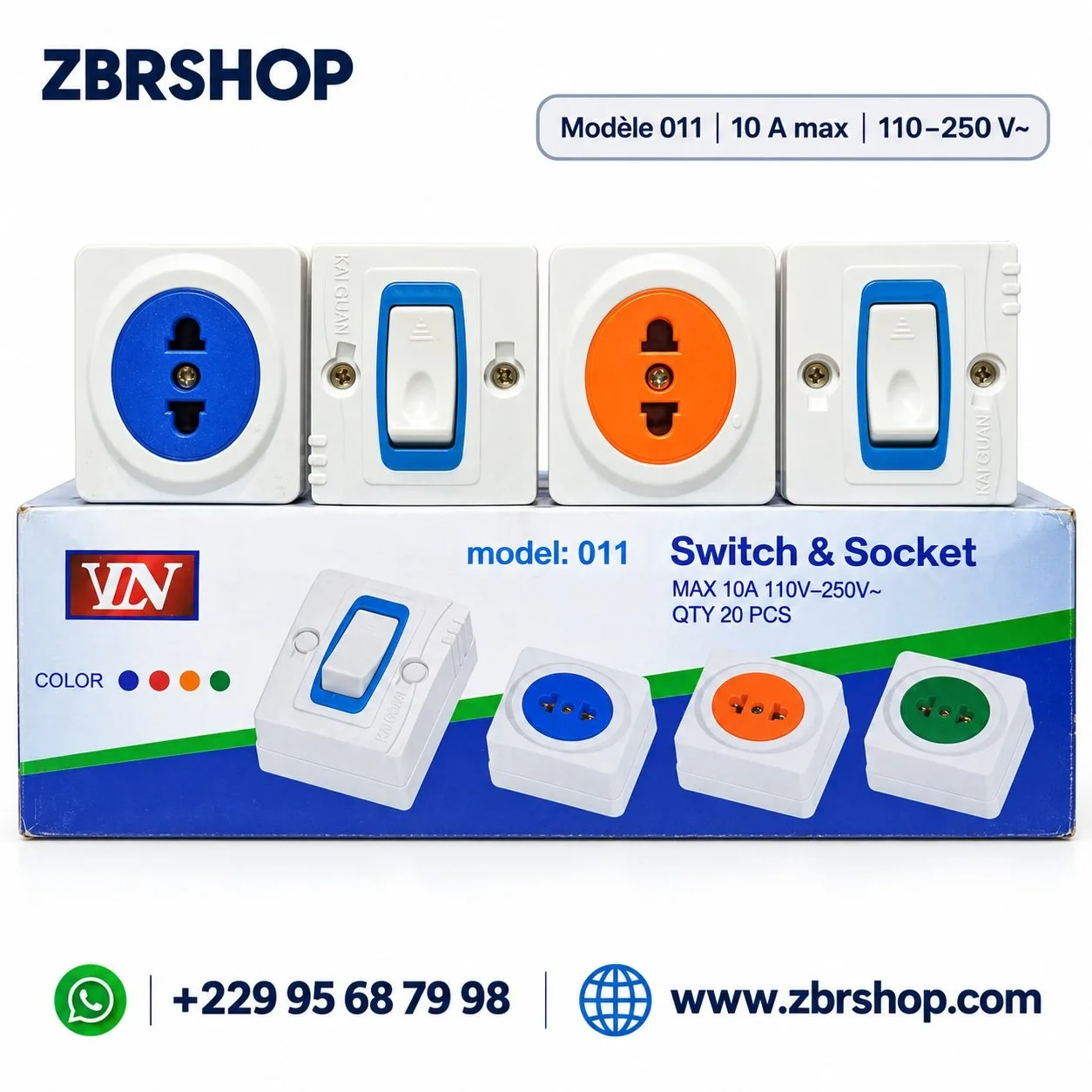 Prise et Interrupteur muraux VN (Modèle 011, 10A, 110V-250V)