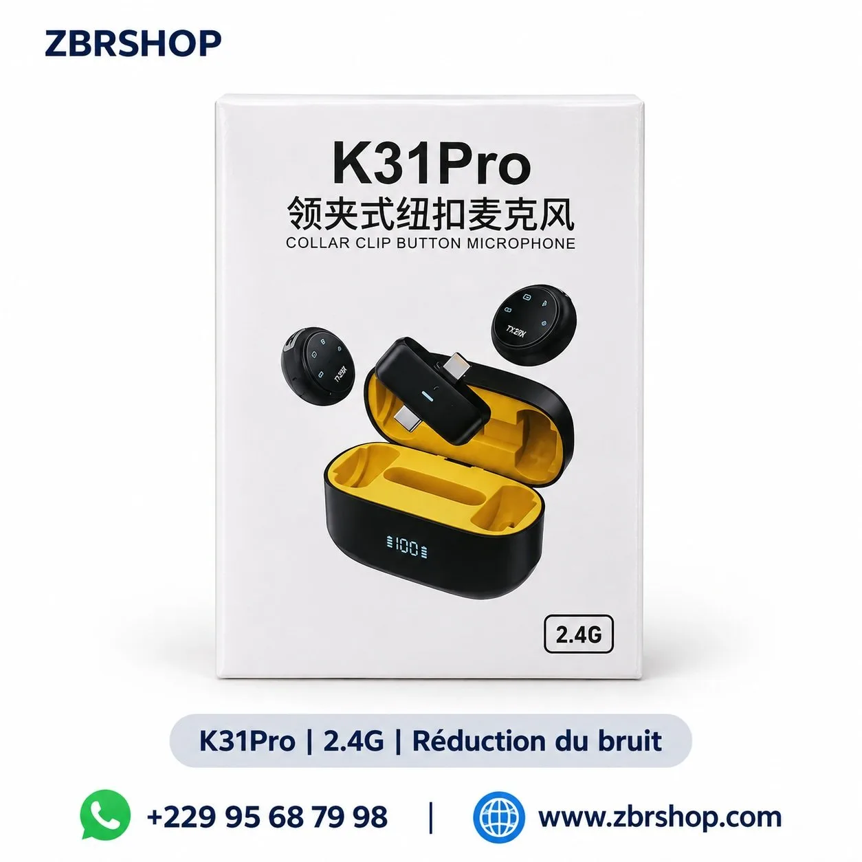 Microphone sans fil K31 Pro (2.4G, avec boîtier de charge)
