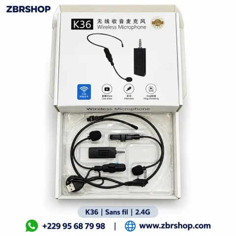 Microphone sans fil K36 (Micro-cravate avec émetteur et récepteur)