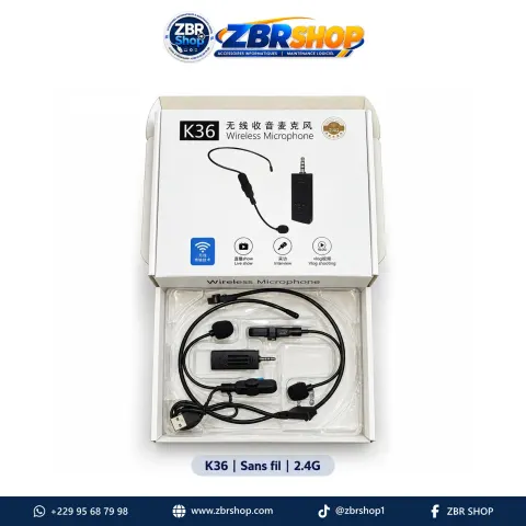 Microphone sans fil K36 (Micro-cravate avec émetteur et récepteur)