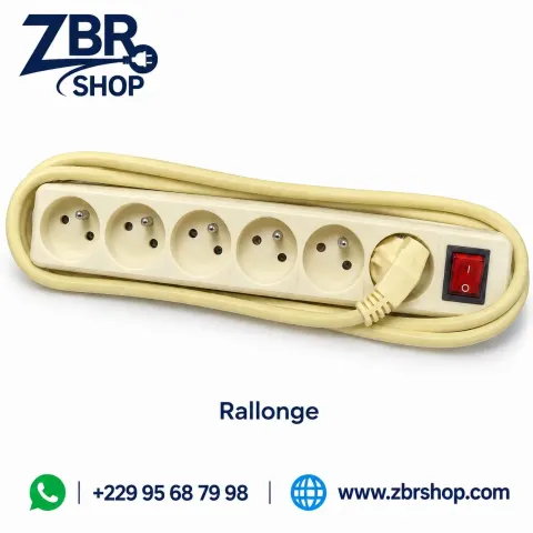 Rallonge électrique multiprise (5 prises, interrupteur rouge)