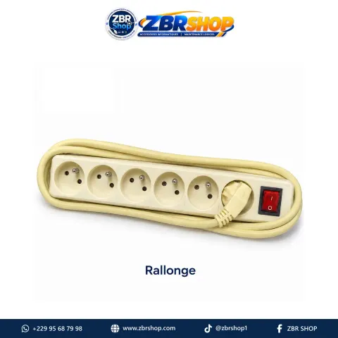 Rallonge électrique multiprise (5 prises, interrupteur rouge)