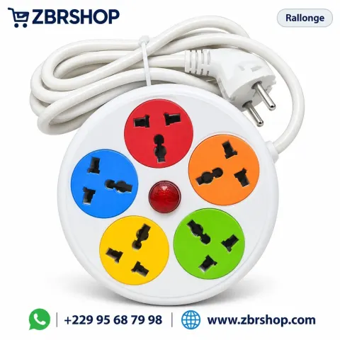 Rallonge électrique ronde (5 prises universelles multicolores)