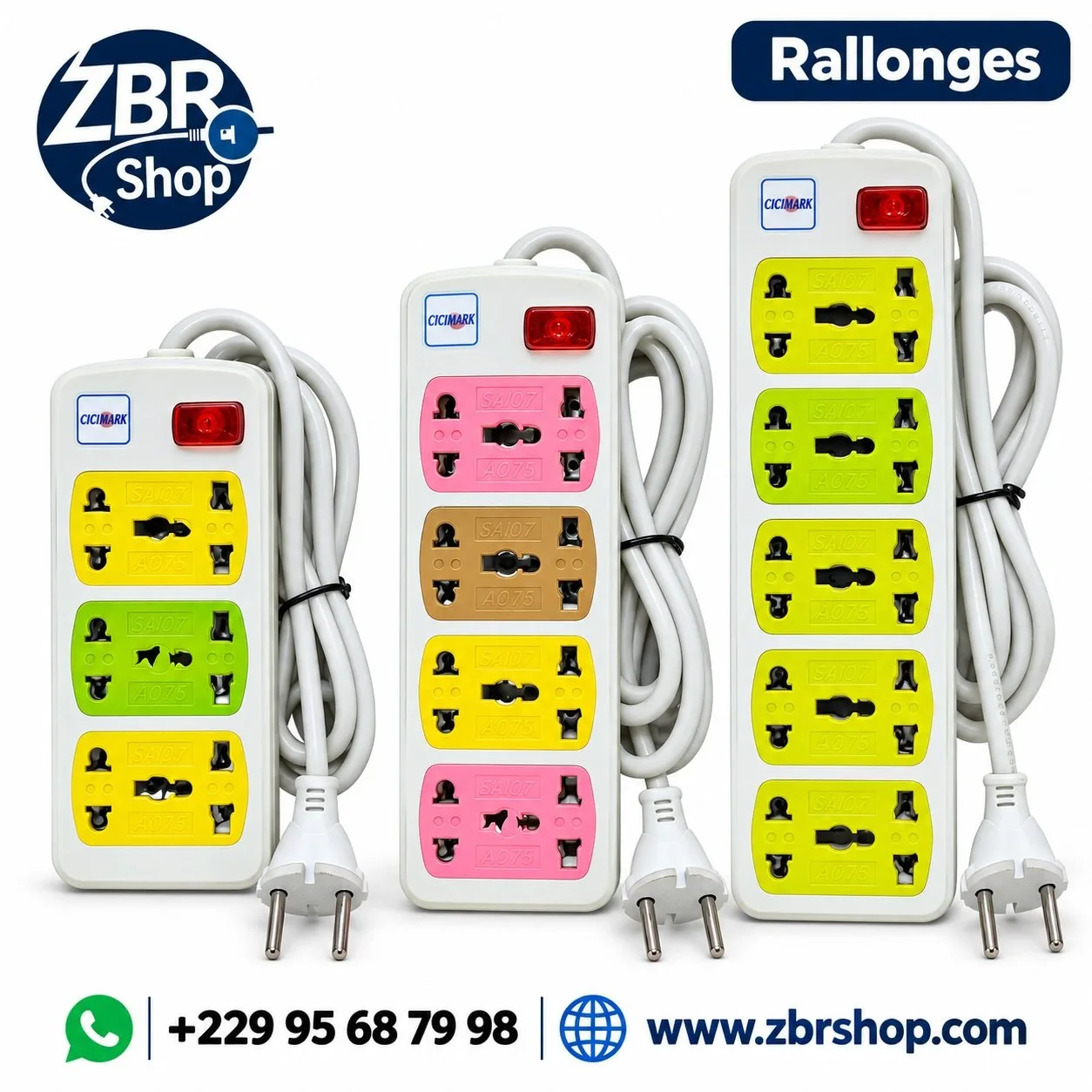 Rallonge électrique multiprise CICIMARK (Prises universelles colorées)