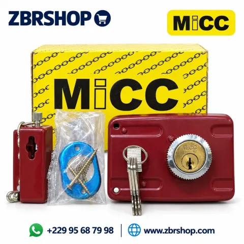 Serrure de porte MICC (Rouge, avec 3 clés, verrou et accessoires)
