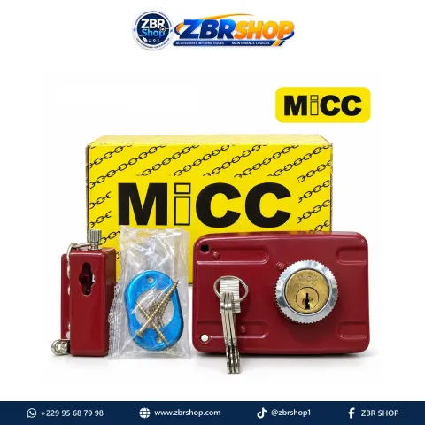 MICC Door Lock (Red, with 3 Keys, Latch and Accessories)