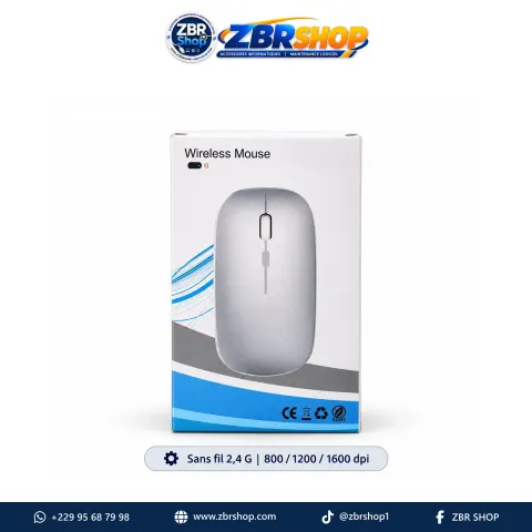 Souris sans fil silencieuse (2.4G, DPI ajustable, Nano récepteur)