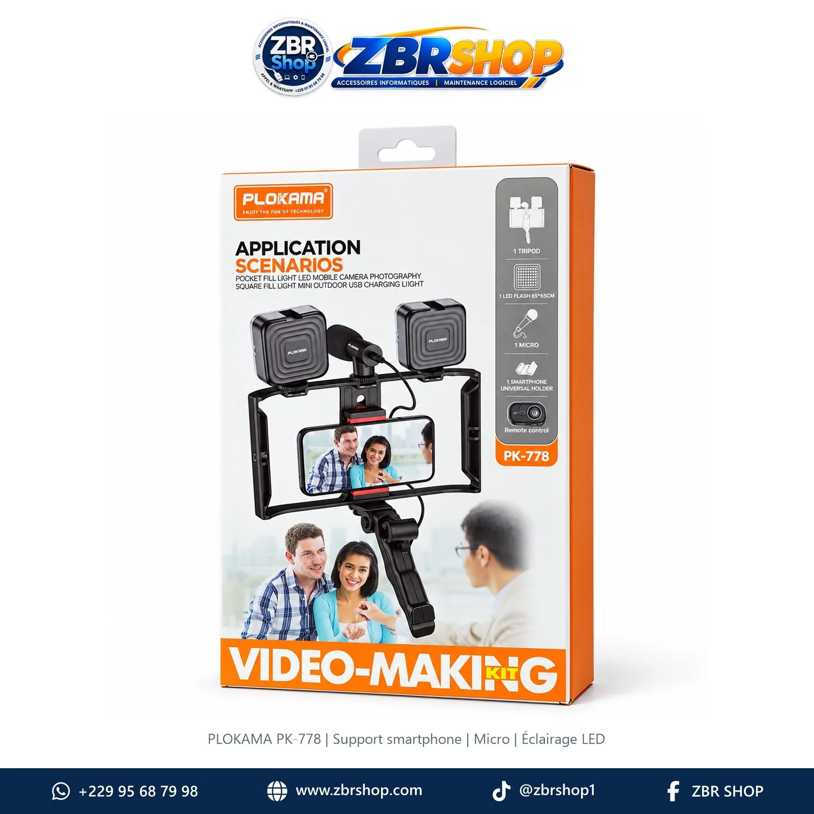 PLOKAMA PK-778 Video Making Kit (Tripod, Microphone, LED Light, Phone Holder)